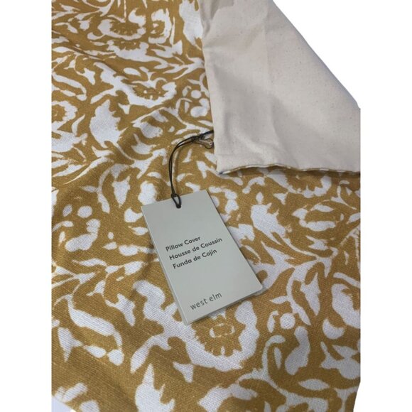 West Elm Batik Floral New 20" Square Pillow 100% Cotton Gold Canvas - Picture 3 of 6